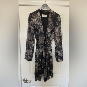 Black and gray belted duster.